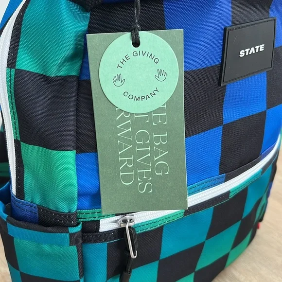 New State Bags Kane Kids Travel Backpack Blue Checkerboard Boy - Picture 3 of 11